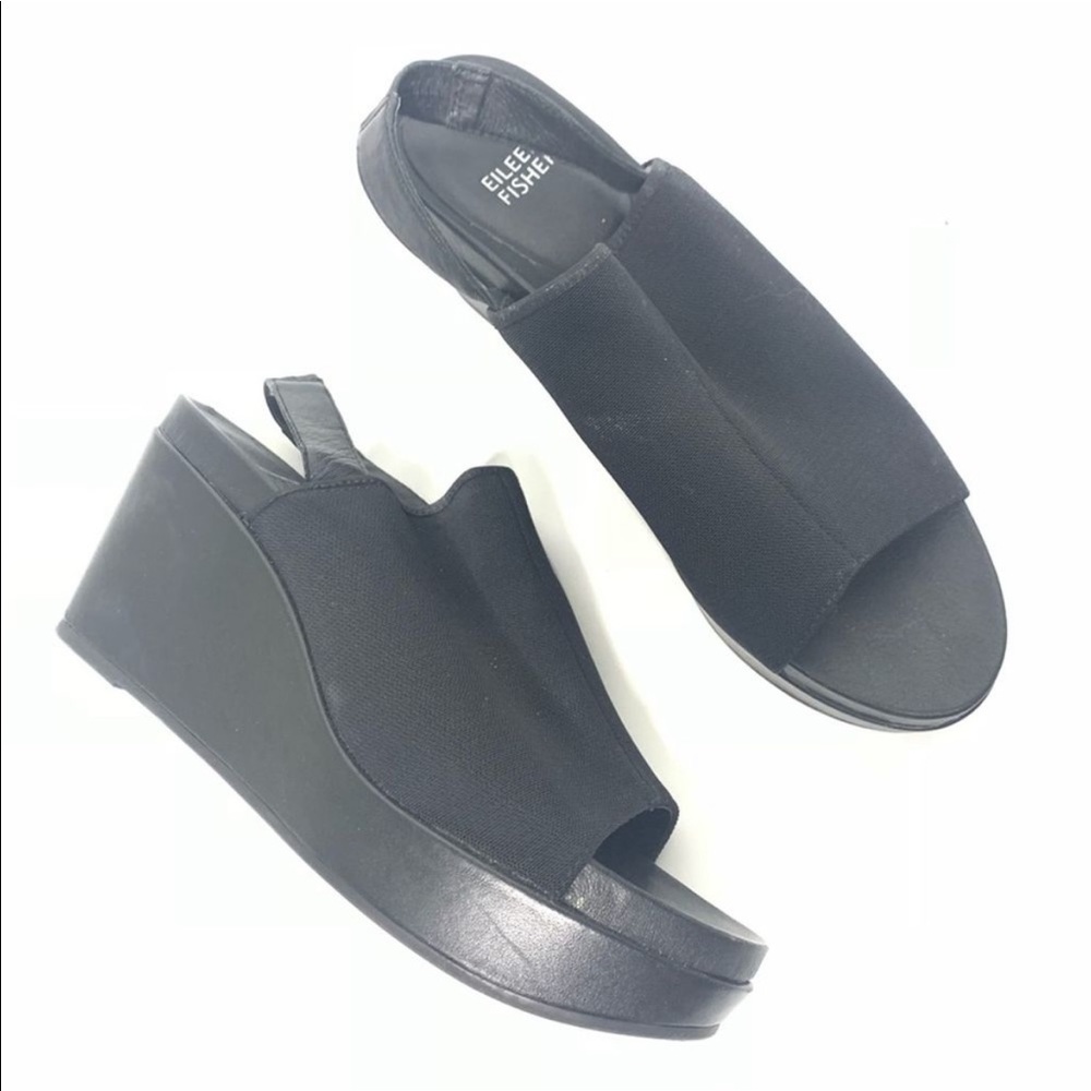 Eileen Fisher Black Wedge Sandal Size 9.5